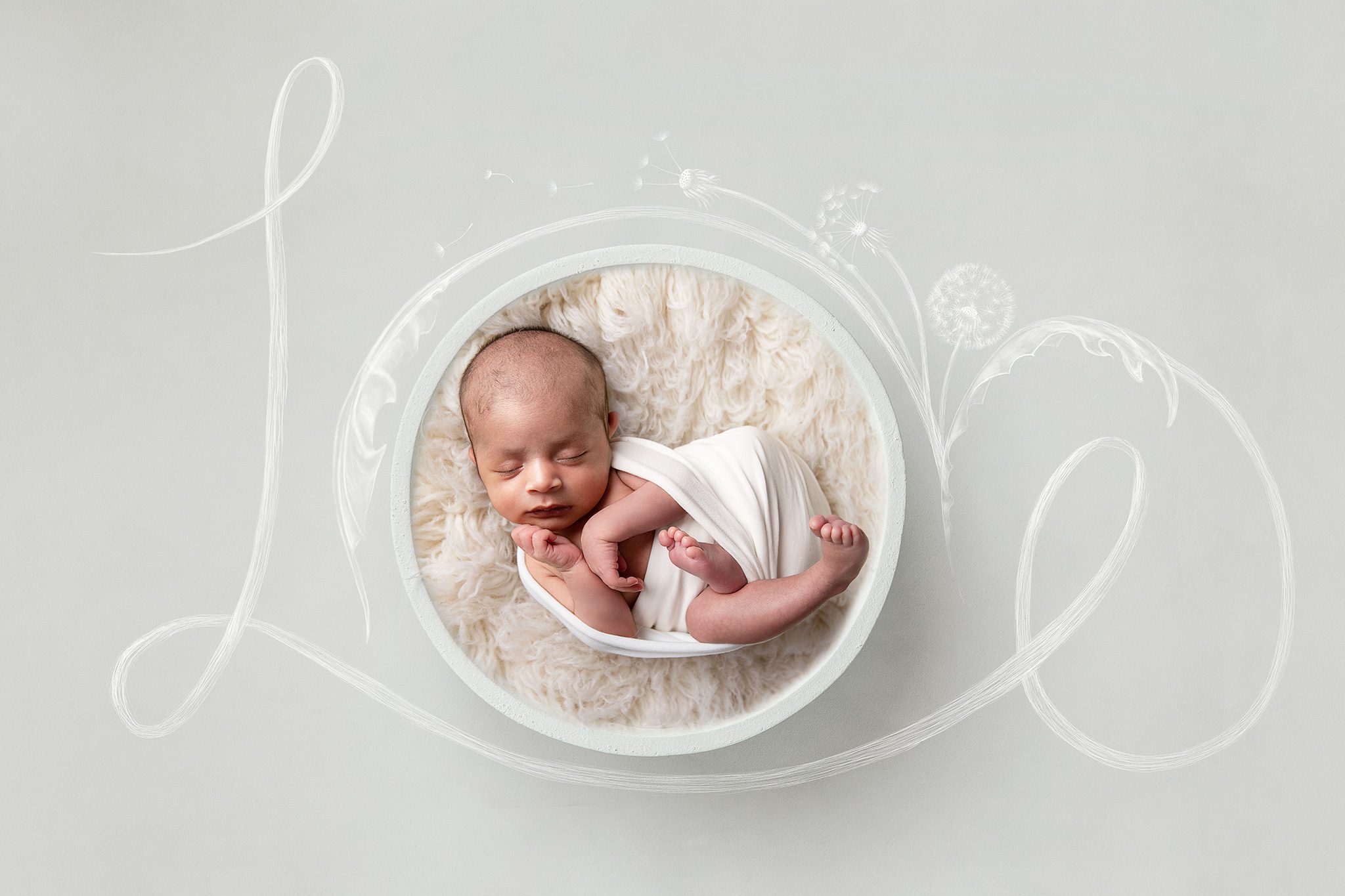 Newborn in composite digital art photoshoot
